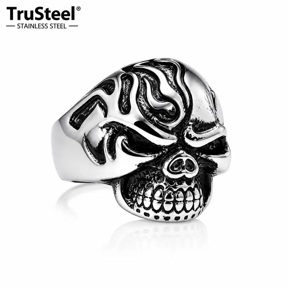 316L stainless‎ steel silver skull biker gothic Hypoallergenic ring size 15